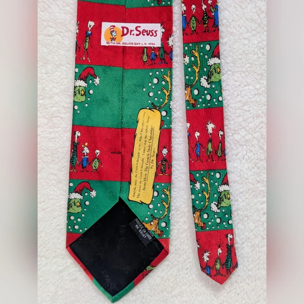 Dr. Seuss How The Grinch Stole Christmas 100% Silk Red & Green Holiday Neck Tie